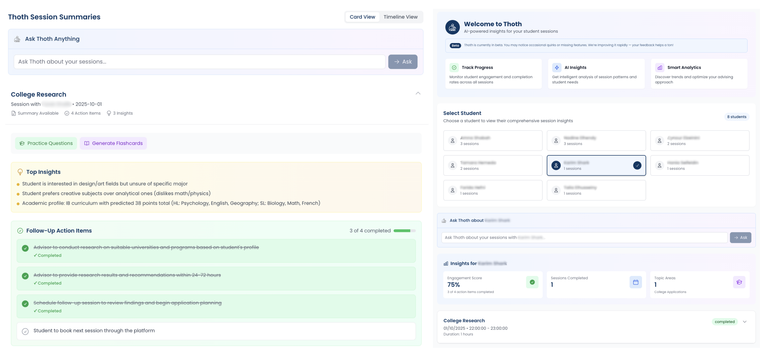 Thoth session summaries interface